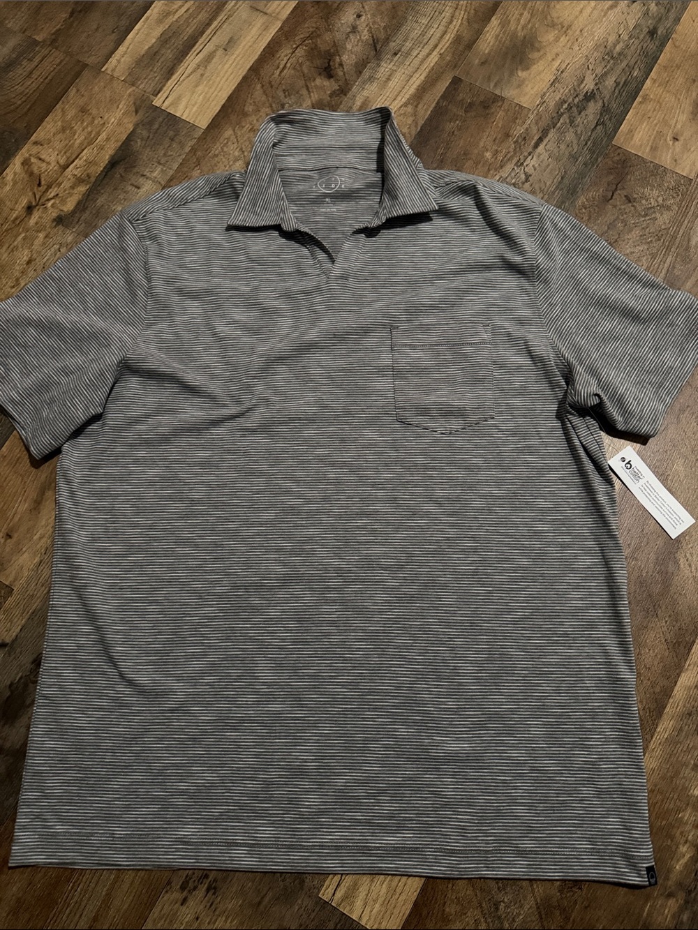 Men's Striped Pocket Polo Shirt in Grey